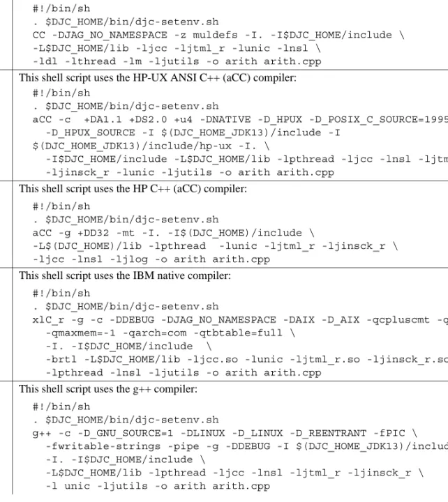 Table 10-2: Client compilation commands for UNIX platforms Platform Shell script