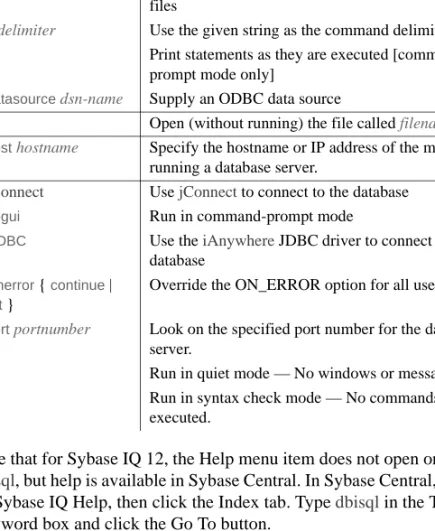 Table 2-1: dbisql options