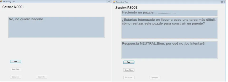 Figure 1: Graphical User Interface for recording sessions RS001 and RS002 