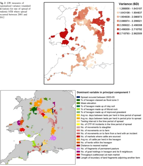 Fig. 2 GW measures ofregionalised variance (standarddeviation) for rate of spread ofendemic bTB where spreadoccurred between 2001 and2012