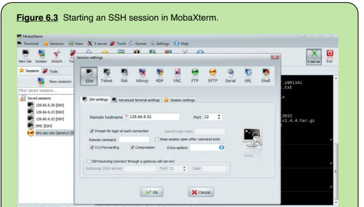 Figure 6.3  Starting an SSH session in MobaXterm.