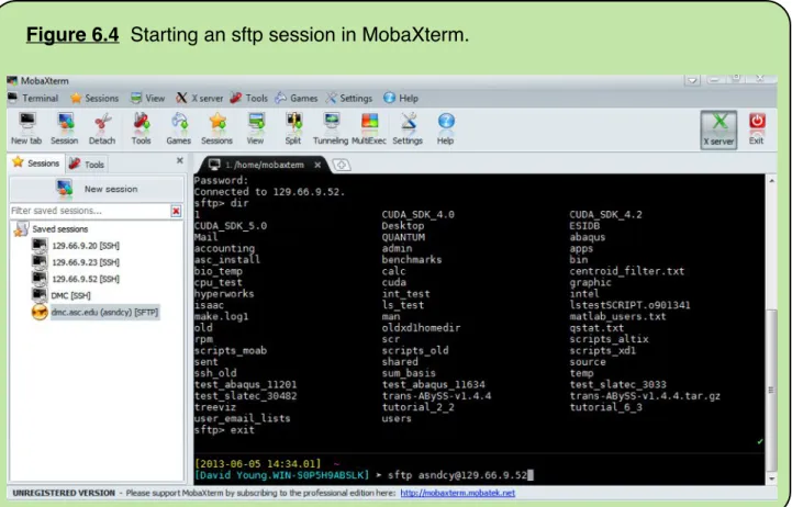 Figure 6.4  Starting an sftp session in MobaXterm.