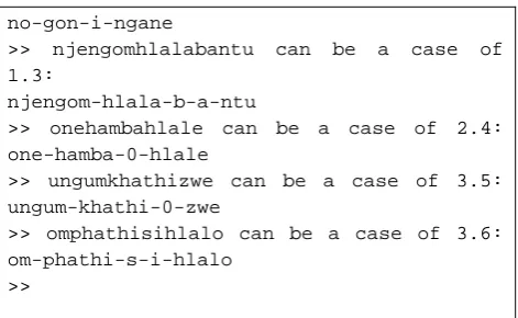 Table 1: Zulu examples produced by the Perl script 