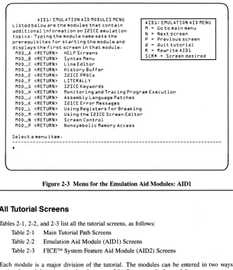 Figure 2-3 Menu for the Emulation Aid Modules: AID! 