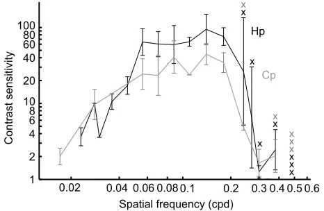 Fig. 4. Comparison of the contrast sensitivity function betweenH. portusjacksonieach spatial frequency