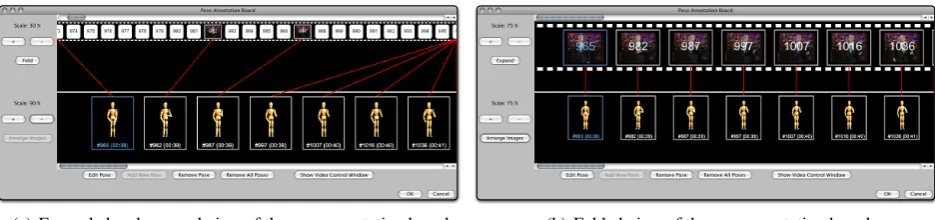 Figure 6: Expanded view (left) and folded view (right) of the pose annotation board. The white areas symbolize unanno-tated frames