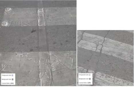 Figure 3.Example of pavement marking images and calculated contrast 
