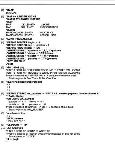 Figure 3. Sample Debugging Session (Explanations In Figure 4) 
