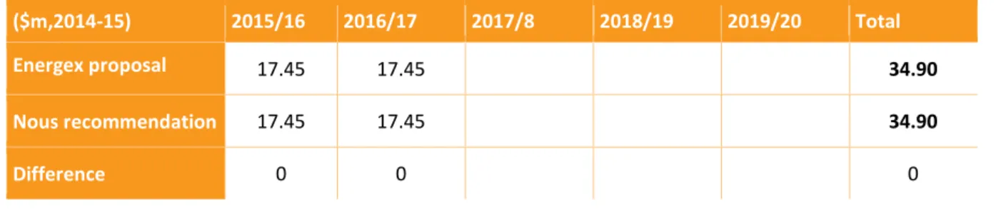 Table 7: Nous conclusion – Administrative ERP – forecast capex 
