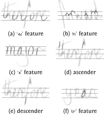 Figure 6.3: Dierent features found automatically in several words.