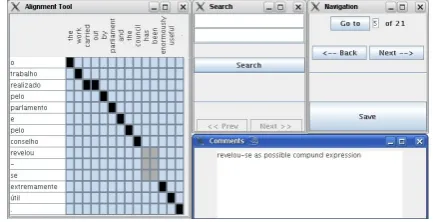 Figure 2: Screenshot of the tool used to produce the align-ments. On the right: alignment for a given sentence