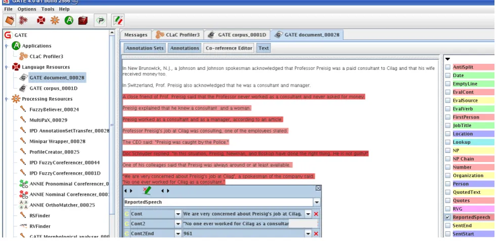 Figure 6: Example reported speech annotation in GATE