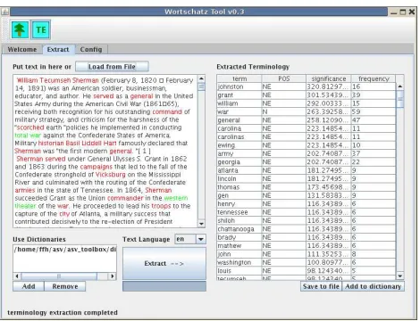 Figure 13: The terminology extraction panel