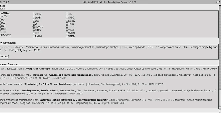 Figure 2: Interface for semi-automatic post-processing of segmentation and labelling errors on ﬁeld notes