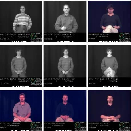 Figure 3: Example of the four speakers: due to the differ-ent clothing (short sleeves, long sleeves, glasses, etc.) andcamera setups, nine speaker setups have to be handled inthe RWTH-BOSTON-400 database.