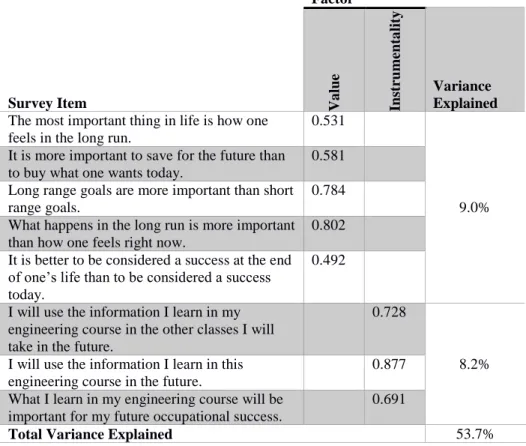 Table 7 - Factor loadings for constructs from Agency Beliefs 