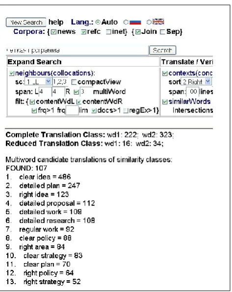 Figure 1: Filtered list collocations
