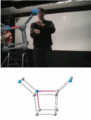 Figure 1: Subject interacting with the tangible object (top) and virtual representation (bottom)  
