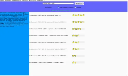 Figure 3: Human Interface of our Lucene based search engine that uses segments instead of whole documents for the indexation as longas for results printing