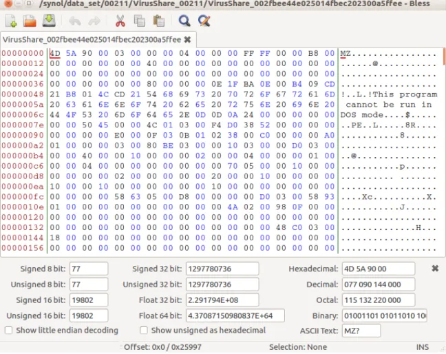 Figure 1: Hex view of the first part of the PE file