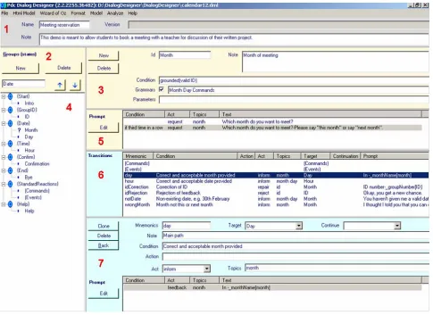Figure 1. The designer window. Red numbers are used for reference in the text.