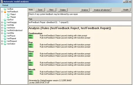 Figure 5. Analysis results from applying the selected rules to the dialogue model. 