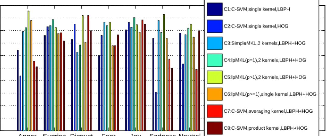 Figure 4.2: The performance of designed classiﬁers on each of the 7 facial expressions