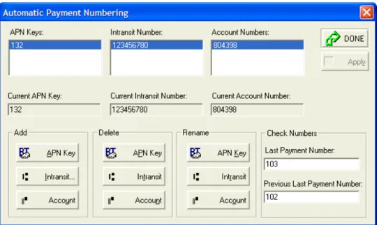 Figure 3.18: The Automatic Payment Numbering dialog box APN Keys: