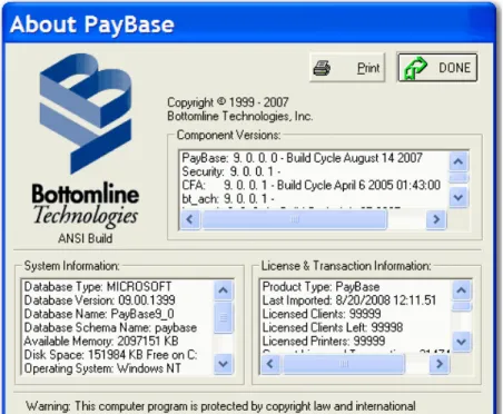 Figure 3.21: The About PayBase dialog box