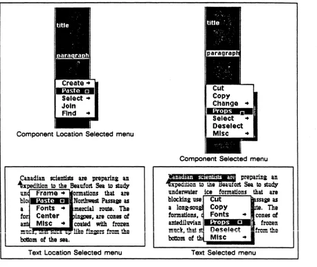 Figure 3-1. The Component and Text popup menus 