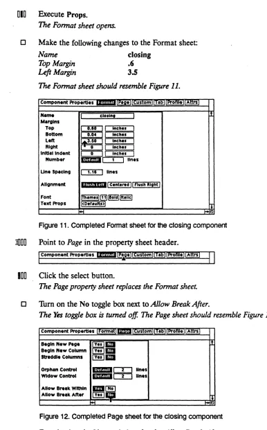 Figure 12. Completed Page sheet for the closing component 
