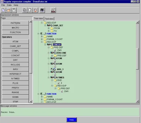 Figure 8. GUI for the Regular Compiler. The buttons on  the left side are used for automatically generating XML code for all provided operators