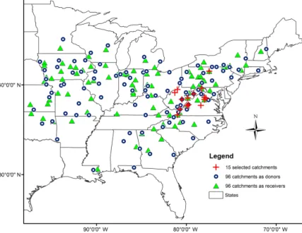 Figure 1. Location of the catchments selected for the experiments.