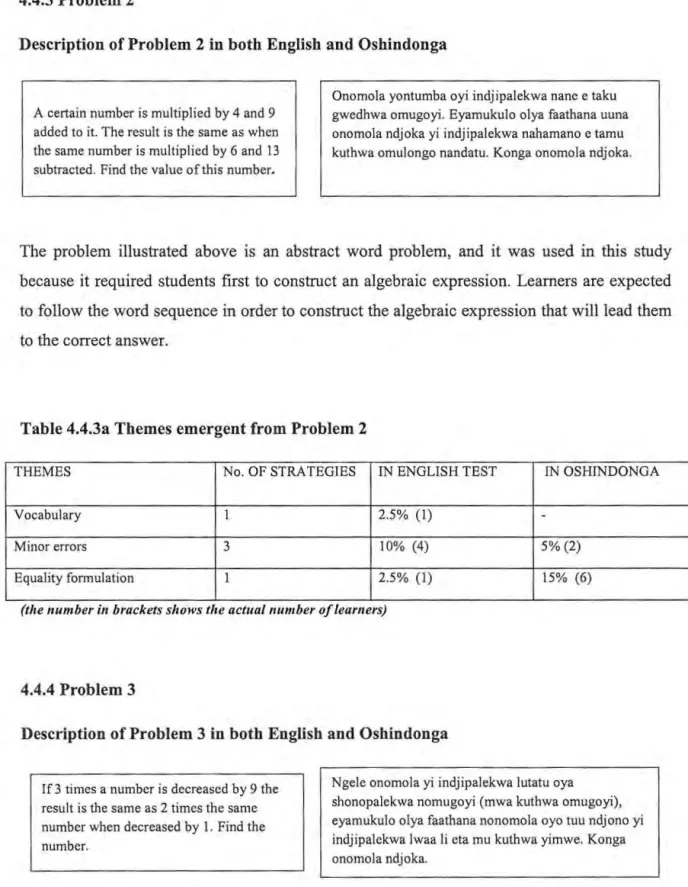 Table 4.4.3a Themes emergent from Problem 2 