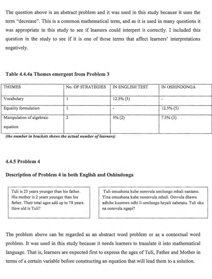 Table 4.4.4a Themes emergent from Problem 3 