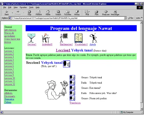 Figure 1 shows a sample screen from the Nawatlanguage learning courseware.  It shows the conversation