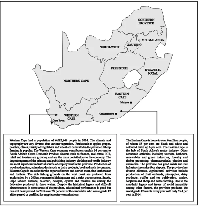 Figure 1.3  on the  page that  follows  provides a  map and  summary (as  discussed above)  of the  two  provinces in which the study is located