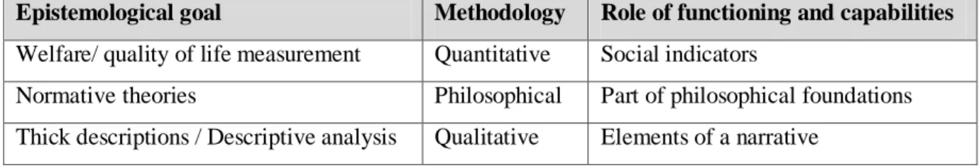 Table 3.1: Modes of capability approach analysis 