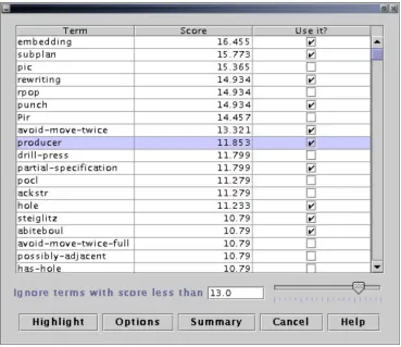 Figure 2: The form which allows to select the terms