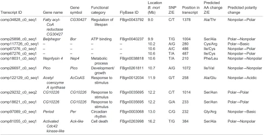 Table 3. All fixed SNPs resulting in predicted amino acid changes between E- and Z-strain borers within the Ket–Ldh interval
