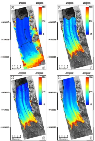Figure 3. (a) Constructed DEM scaled from 0 to 450 m excluding the bedrock regions that were not of interest in this study
