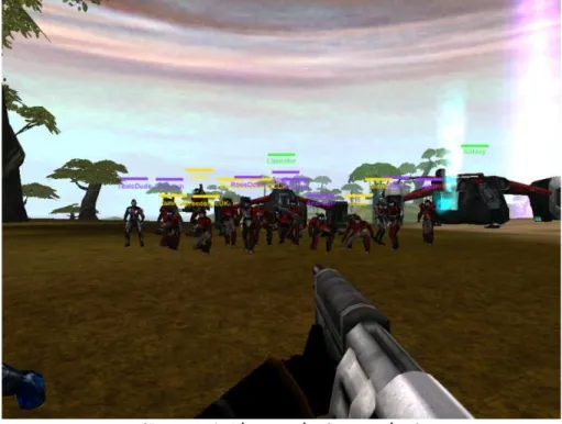 Figure 4 shows a slight adaptation of the traditional 3D view, this example is a view from the the eyes of the player, and is the primary point of view for first person shooters