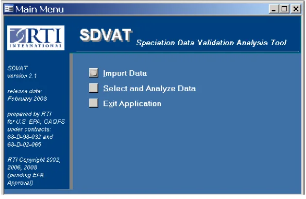 Figure 3-1. Main menu (Import Data). 