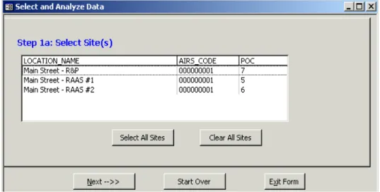 Figure 4-3. Select Site(s) form. 