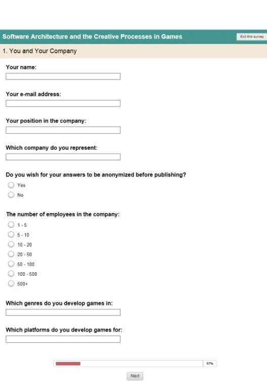 Figure A.1: First section of the web questionnaire: “You and Your Company”