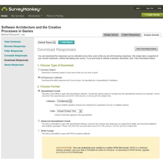 Figure 6.3: A screenshot of the report downloading tool from SurveyMonkey.