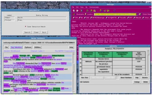 Figure 7: An example layout of the component tools that can be used to annotate coreferring expressions across documents.(See text for further description.)