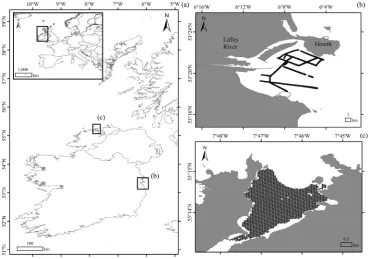 Figure 1. Map of the study areas. (a) General map of Ireland (b) Dublin Bay (c) Mulroy Bay (TheOuter Bay)