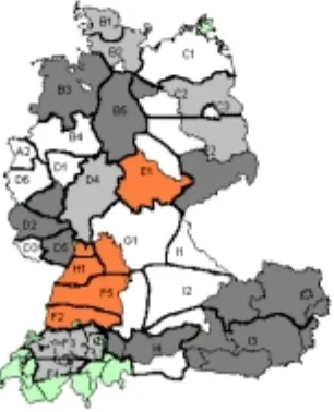 Figure 1: Map of German speaking regions belonging tothe classiﬁcation in Table 3