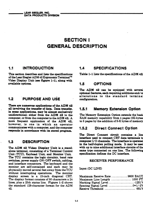 Table 1-1 lists the specifications of the ADM 42. 